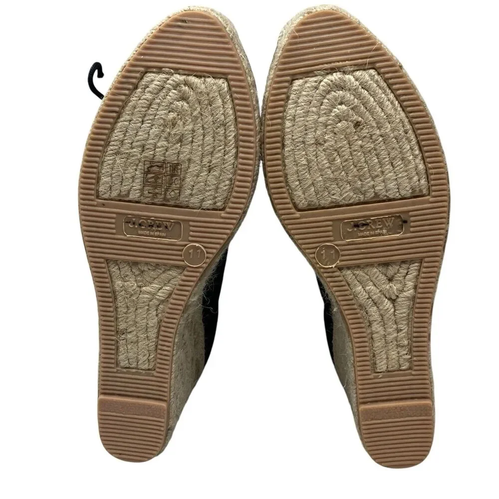 J Crew Wedge Heels Womens 11 Black Seville Espadrille Coastal Resort Spain BT393